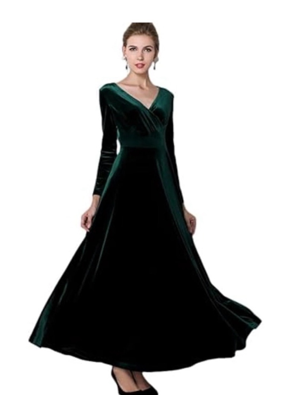 Urban CoCo Women Long Sleeve V-Neck Velvet Stretchy Long Dress Medium, BlueGreen